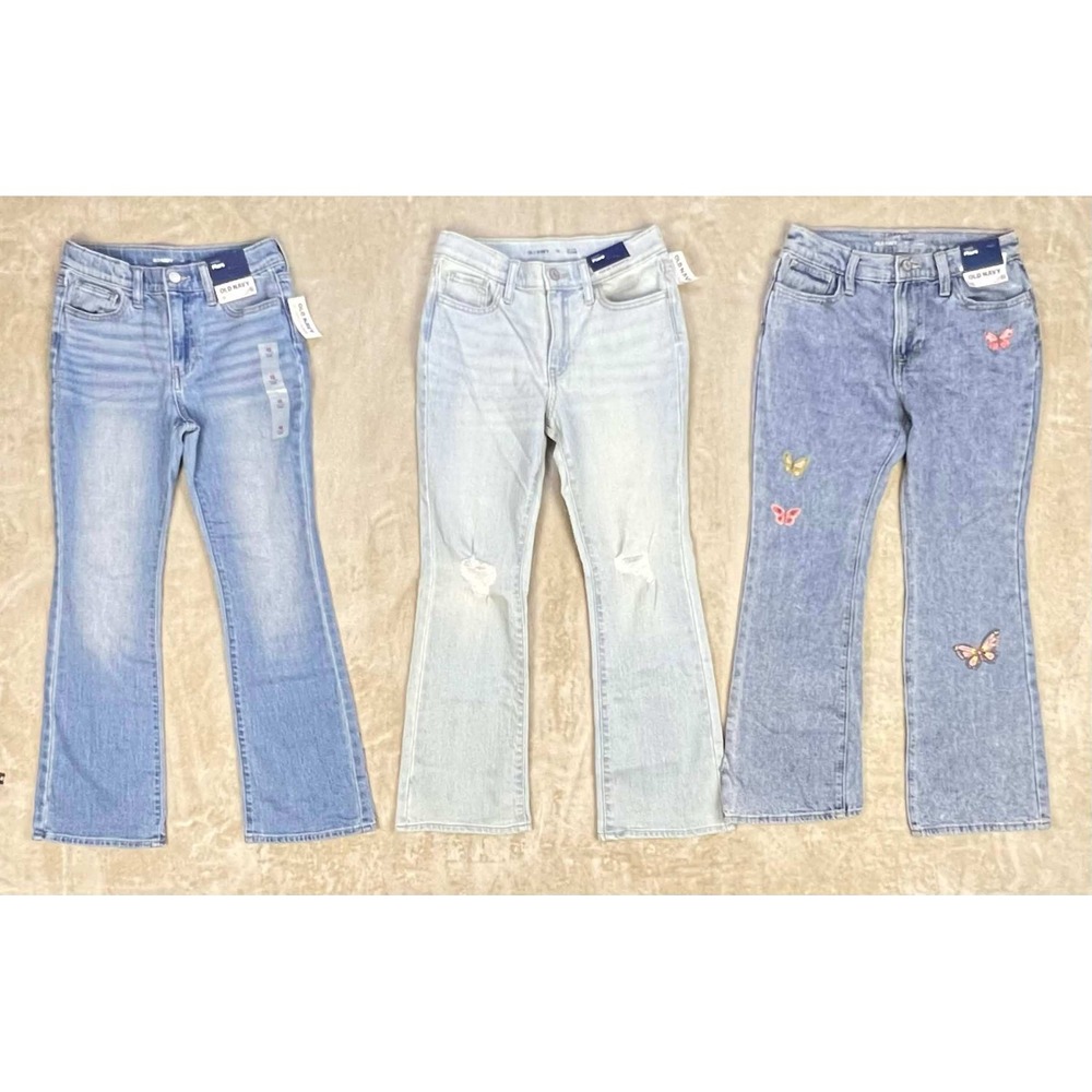 Old Navy Girls High-Rise Flare Jeans Bundle Size 12 Light Medium Wash Butterfly